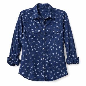 Lucky Brand Navy Blue Horseshoe Print Button-Up Shirt (Size M)